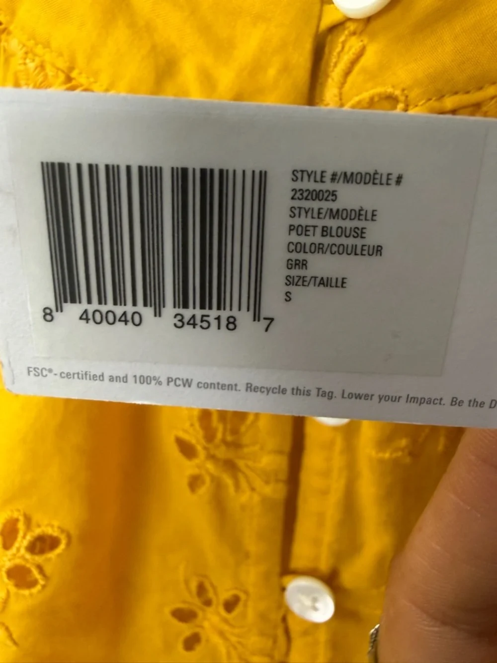 Outerknown Poet Blouse Yellow Eyelet Organic Cotton Peplum Top Size S NWT - Picture 8 of 11